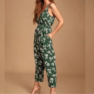 Lulu’s Doyle Green Floral Print Sleeveless Jumpsuit